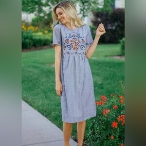 Elegant Blue Embroidered Polagram Dress